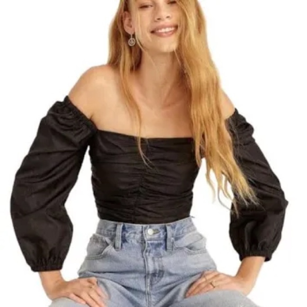 NWT J.Crew Ruched Puff-sleeve Crop Top